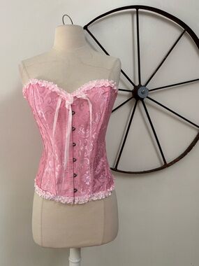 Satin pink ruffled whimsical renaissance fairycore princess nature magic corset